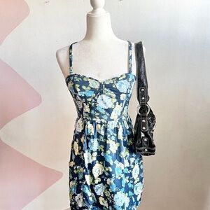 Floral Mini Dress with Black Leather Bag